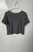Load image into Gallery viewer, Max Studio Womens Black White Striped Raglan Sleeve Cropped Blouse Top Size M