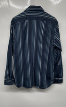 Load image into Gallery viewer, Michael Kors Mens Blue Striped Collared Long Sleeves Button-Up Shirt Size L