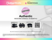 Load image into Gallery viewer, Authentic Moschino Supply Co. Womens Black Open Toe Flat Slide Sandals Sz 8 Worn