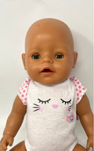 Load image into Gallery viewer, Brown Eyes Bald Head White Kitty Onesie Collectible Plush Baby Doll Toy