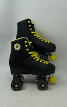 Load image into Gallery viewer, Smiley Skate Supply Womens Black Faux Leather Lace-Up Quad Roller Skates Size 6