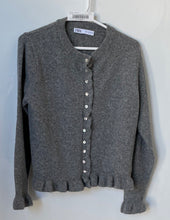 Load image into Gallery viewer, Zara Womens Gray Long Sleeve Ruffle Hem Button Front Cardigan Sweater Size M