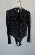 Load image into Gallery viewer, Lizette Collection Womens Black Long Sleeve Rhinestone Bodysuit Size Large