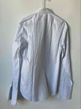 Load image into Gallery viewer, Hugo Boss Mens White Blue Striped Printed Regular Fit Dress Shirt Size 16