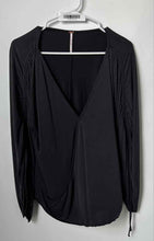 Load image into Gallery viewer, Free People Womens Dark Gray Ruched Shoulder Draped V-Neck Blouse Top Size Small