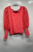 Load image into Gallery viewer, 7th Avenue Design Womens Orange Crochet Puff Sleeve Knitted Blouse Top Size S