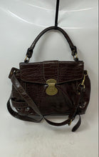 Load image into Gallery viewer, Chaps Womens Brown Croc-Embossed Leather Satchel Handbag w/ Detachable Strap