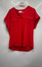 Load image into Gallery viewer, Calvin Klein Womens Red Short Sleeve V-Neck Pullover Blouse Top Size Large