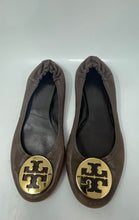 Load image into Gallery viewer, Authentic Tory Burch Womens Reva Dark Brown Ballet Flats Size 9.5M Worn Damaged