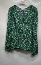 Load image into Gallery viewer, Loft Womens Green Black Floral Long Sleeve V-Neck Regular Fit Blouse Top Size L