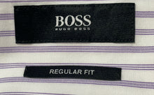 Load image into Gallery viewer, Hugo Boss Mens White Purple Striped Regular Fit Dress Shirt Size 16 32/33