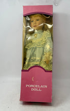 Load image into Gallery viewer, Vintage 40305 Blue Dress Lace Trim Curly Blonde Hair Collectible Porcelain Doll