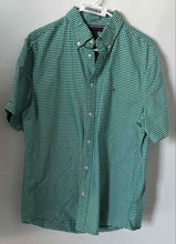 Load image into Gallery viewer, Tommy Hilfiger Mens Green White Gingham Short Sleeve Button-Up Shirt Size L