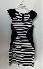 Load image into Gallery viewer, Express Womens Black White Striped Scoop Neck Back Zip Bodycon Dress Size 4