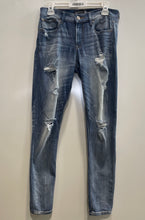 Load image into Gallery viewer, Express Womens Blue Denim Light Wash Distressed Skinny Leg Jeans Size 6R