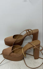 Load image into Gallery viewer, Zara Womens Brown Satin Ankle Strap Buckle Block Platform Heels Size 40