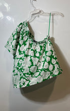 Load image into Gallery viewer, J.Crew Womens Green White Floral Short Sleeve One-Shoulder Blouse Top Size Large