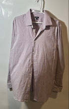 Load image into Gallery viewer, Express Mens White Pink Check Print Long Sleeve Slim Fit Dress Shirt Size L