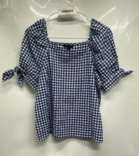 Load image into Gallery viewer, Banana Republic Womens Blue White Plaid Short Puff Sleeve Blouse Top Size S