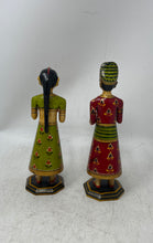 Load image into Gallery viewer, Set Of 2 Pcs Multicolor Wooden Royal Couple Isar & Gauri Gangaur Figurines