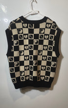 Load image into Gallery viewer, Forever 21 Mens Black Beige Yin Yang Broken Heart Face Printed Vest Sweater Sz S