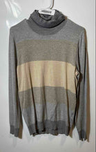 Load image into Gallery viewer, Calvin Klein Womens Gray Khaki Striped Knit Turtleneck Pullover Sweater Size L