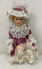 Load image into Gallery viewer, Victorian Style Pink Rose Lace Dress Blonde Hair Blue Eyes Porcelain Doll