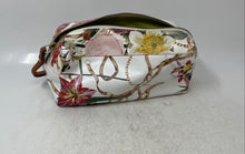 Load image into Gallery viewer, Cavalcanti Womens White Floral Print Leather Wrist Strap Zipper Cosmetic Bag