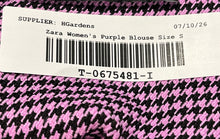 Load image into Gallery viewer, Zara Womens Purple Houndstooth Long Sleeve Collared Cropped Blouse Top Size S