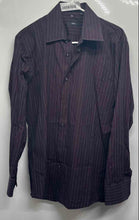 Load image into Gallery viewer, Hugo Boss Mens Purple Striped Cotton Long Sleeve Dress Shirt Size 16.5 32/33