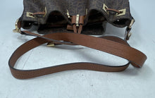 Load image into Gallery viewer, Calvin Klein Womens Brown Monogram Inner Pockets Drawstring Bucket Handbag