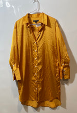 Load image into Gallery viewer, Banana Republic Womens Yellow Satin 3/4 Sleeve Collared Button-Up Shirt Size M