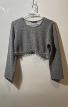 Load image into Gallery viewer, Zara Womens Gray Knitted Long Sleeve Round Neck Cropped Blouse Top Size S