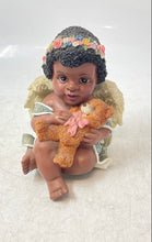 Load image into Gallery viewer, Ceramic Decorative Collectible Black Baby Angel Holding Teddy Bear Figurine