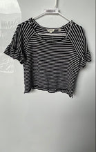 Load image into Gallery viewer, Max Studio Womens Black White Striped Raglan Sleeve Cropped Blouse Top Size M