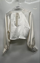 Load image into Gallery viewer, H&M Womens White Long Sleeve Round Neck Tie Keyhole Back Cropped Blouse Top Sz M