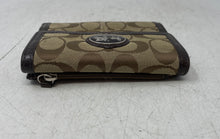 Load image into Gallery viewer, Coach Womens Brown Signature Leather Trim Credit Card ID Window Trifold Wallet