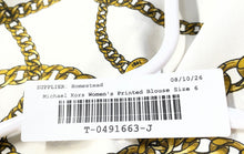 Load image into Gallery viewer, Michael Kors Womens White Gold Chain Print Long Sleeve 1/2 Zip Blouse Top Size 6