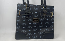 Load image into Gallery viewer, Wendy Keen Womens Black & Blue Monogram Leather Double Handle Satchel Purse