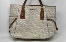 Load image into Gallery viewer, Michael Kors Womens Voyager East West White Brown Signature Print Tote Handbag