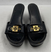 Load image into Gallery viewer, Authentic Tory Burch Womens Rosie Black Wedge Slide Sandals Size 6M Damaged