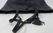 Load image into Gallery viewer, Thacker Womens Black Pebbled Leather Double Handles Pockets Tasseled Tote Bag