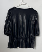 Load image into Gallery viewer, Marc New York By Andrew Marc Womens Black Faux Leather Collarless Blouse Top L