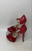 Load image into Gallery viewer, Michael Kors Womens Nada Red Snakeskin Leather Stiletto Platform Heels Size 8