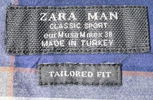 Load image into Gallery viewer, Zara Mens Blue Plaid Collared Classic Sport Tailored Fit Button-Up Shirt Size M