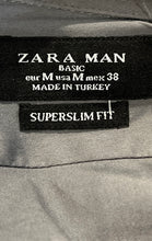 Load image into Gallery viewer, Zara Basic Mens Gray Long Sleeve Collared Super Slim Fit Button-Up Shirt Size M