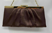 Load image into Gallery viewer, Jessica McClintock Womens Brown Satin Pleated Crossbody Chain Strap Clutch Purse