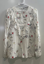 Load image into Gallery viewer, Zara Womens Multicolor Heart Mermaid Print Long Sleeve Ruffle Blouse Top Size S