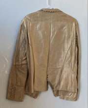 Load image into Gallery viewer, Carlisle Womens Dark Khaki Leather Shimmer Long Sleeve Button Front Jacket Sz 18