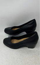 Load image into Gallery viewer, Clarks Womens Emily2 Black Leather Round Toe Slip-On Block Pump Heels Size 8M